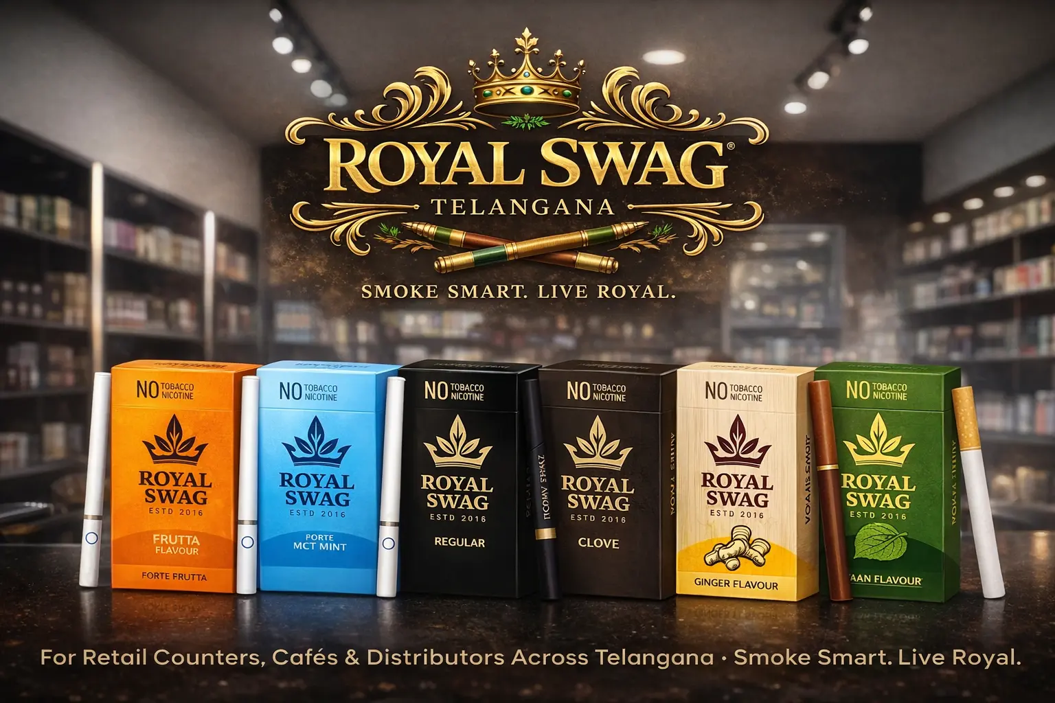 Royal Swag Telangana premium herbal cigarettes hero banner