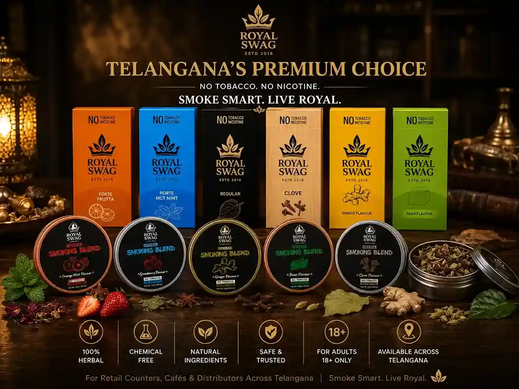 Royal Swag Telangana premium herbal cigarettes hero banner for retailers cafés and distributors
